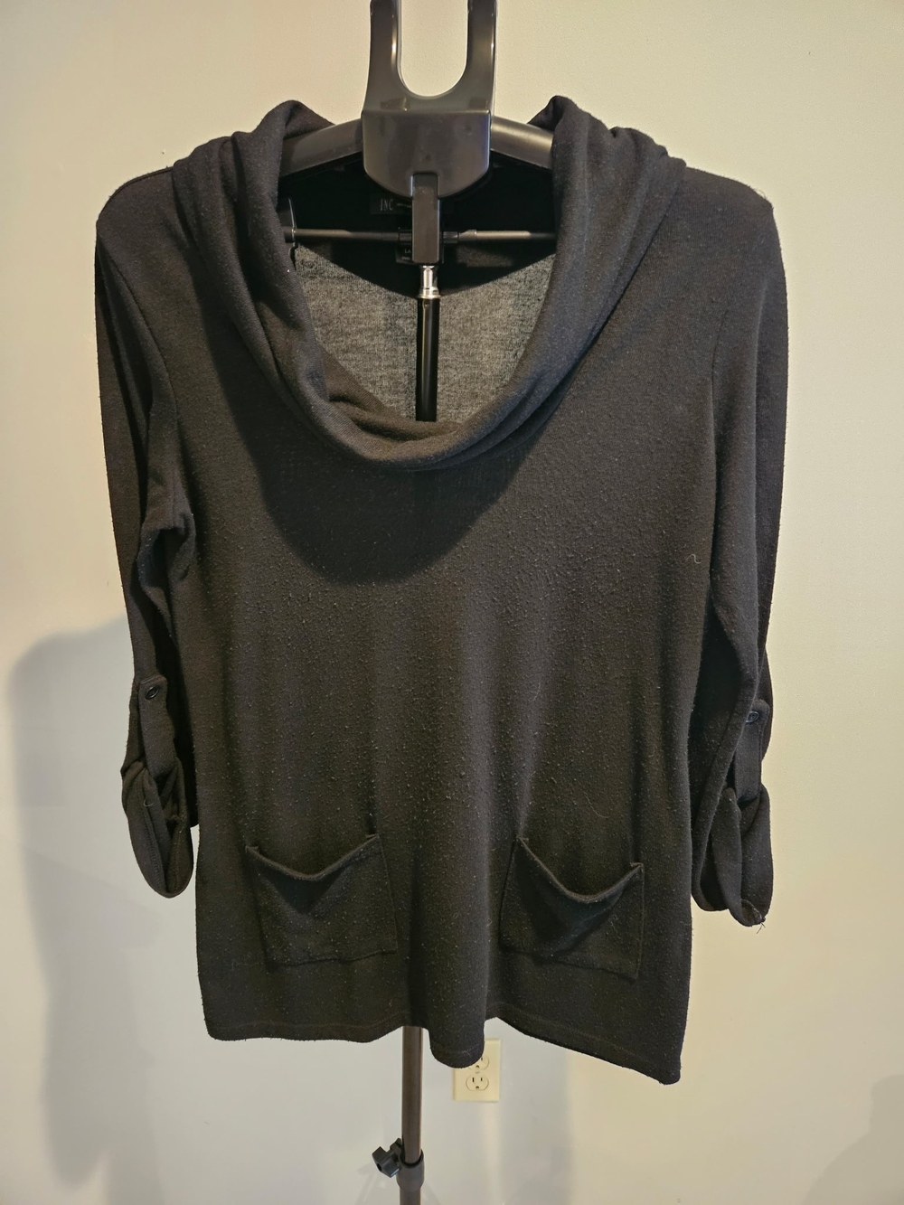 Black Cowl Neck Pocket Sweater